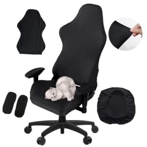 Housse de chaise gaming noire 4 pièces avec accoudoirs et dossier