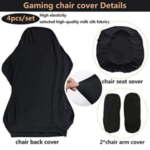 Housse de chaise gaming noire 4 pièces avec accoudoirs et dossier