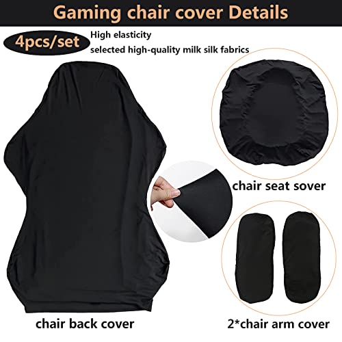 Housse de chaise gaming noire 4 pièces avec accoudoirs et dossier