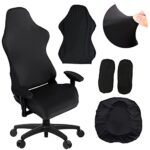 Housse de chaise gaming noire 4 pièces avec accoudoirs et dossier