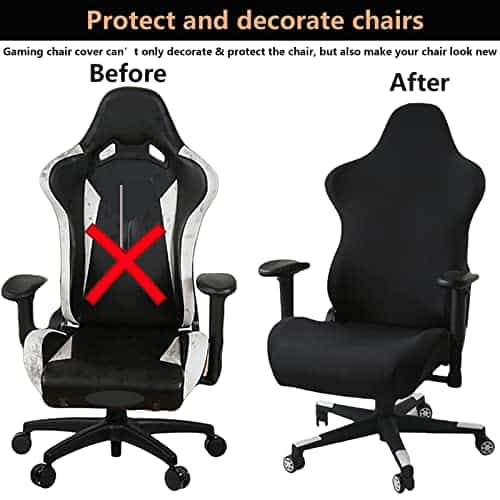 Housse de chaise gaming noire 4 pièces avec accoudoirs et dossier