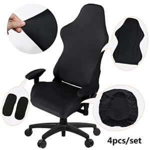 Housse de chaise gaming noire 4 pièces avec accoudoirs et dossier