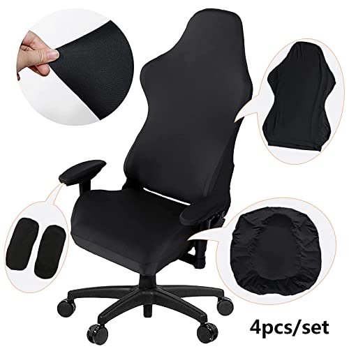 Housse de chaise gaming noire 4 pièces avec accoudoirs et dossier