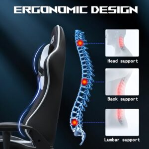 JUMMICO XL Chaise de Gaming Ergonomique avec Support Lombaire, 150 kg, Blanc