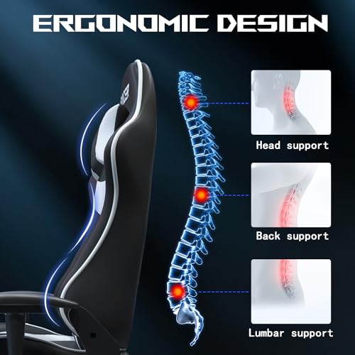 JUMMICO XL Chaise de Gaming Ergonomique avec Support Lombaire, 150 kg, Blanc