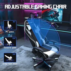 JUMMICO XL Chaise de Gaming Ergonomique avec Support Lombaire, 150 kg, Blanc