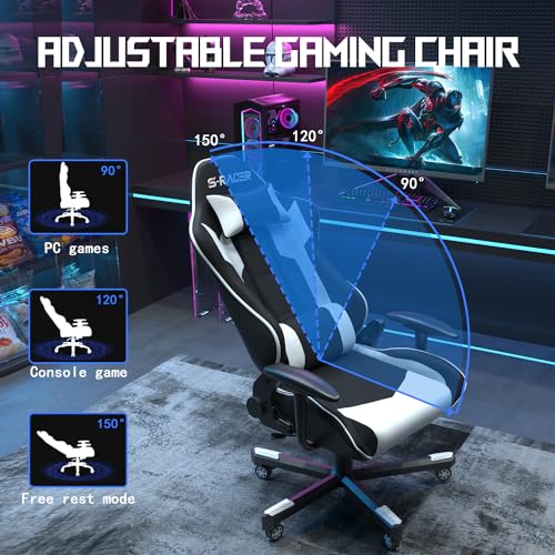 JUMMICO XL Chaise de Gaming Ergonomique avec Support Lombaire, 150 kg, Blanc