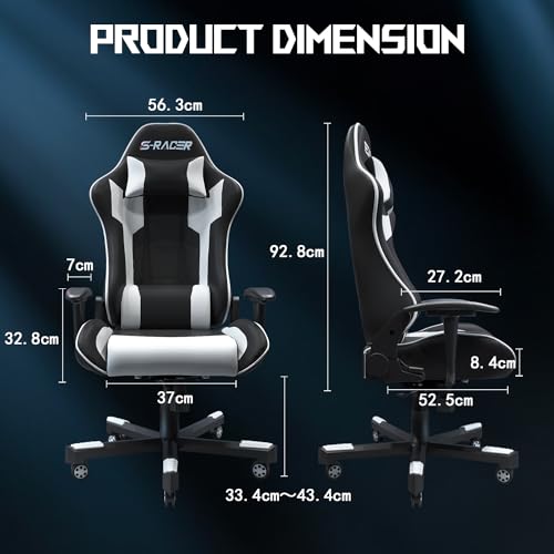JUMMICO XL Chaise de Gaming Ergonomique avec Support Lombaire, 150 kg, Blanc