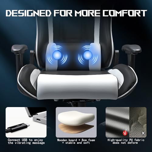 JUMMICO XL Chaise de Gaming Ergonomique avec Support Lombaire, 150 kg, Blanc