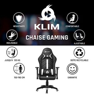 KLIM Chaise Gaming 2024 – Simili Cuir, Inclinable avec Coussin Lombaire (Blanc)