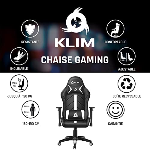 KLIM Chaise Gaming 2024 – Simili Cuir, Inclinable avec Coussin Lombaire (Blanc)