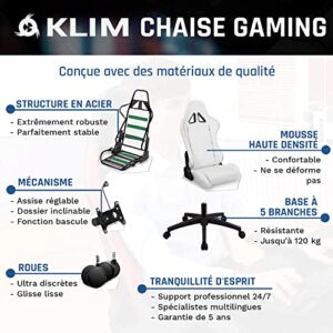 KLIM Chaise Gaming 2024 – Simili Cuir, Inclinable avec Coussin Lombaire (Blanc)