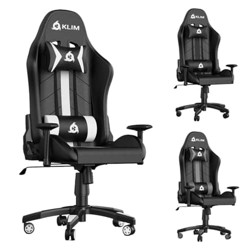 KLIM Chaise Gaming 2024 – Simili Cuir, Inclinable avec Coussin Lombaire (Blanc)
