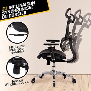 KLIM K800 : Chaise de Bureau Ergonomique avec Support Lombaire et Accoudoirs 4D