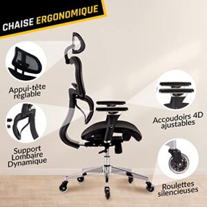 KLIM K800 : Chaise de Bureau Ergonomique avec Support Lombaire et Accoudoirs 4D