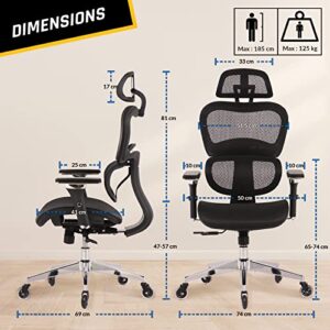 KLIM K800 : Chaise de Bureau Ergonomique avec Support Lombaire et Accoudoirs 4D