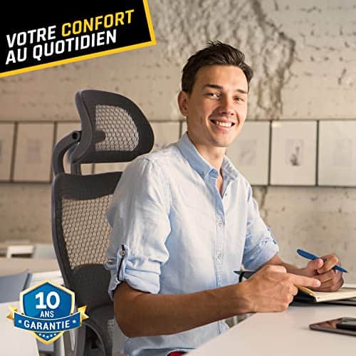 KLIM K800 : Chaise de Bureau Ergonomique avec Support Lombaire et Accoudoirs 4D