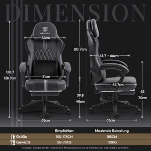 MEENICE Chaise Gaming Ergonomique Noir avec Coussin à Refroidissement et Massage
