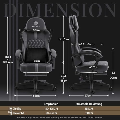 MEENICE Chaise Gaming Ergonomique Noir avec Coussin à Refroidissement et Massage