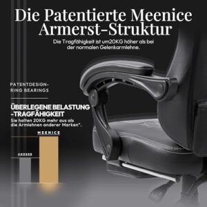 MEENICE Chaise Gaming Ergonomique Noir avec Coussin à Refroidissement et Massage