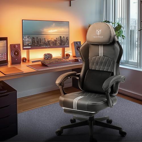 MEENICE Chaise Gaming Ergonomique Noir avec Coussin à Refroidissement et Massage