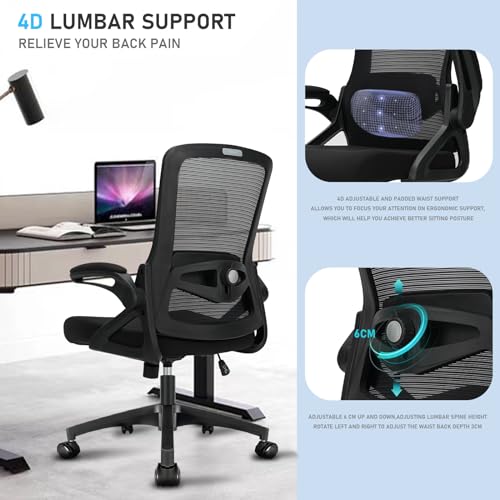 Milacyee Chaise Bureau Ergonomique avec Accoudoirs Pliants et Support Lombaire
