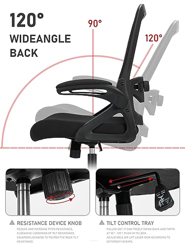 Milacyee Chaise Bureau Ergonomique avec Accoudoirs Pliants et Support Lombaire