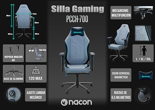Nacon Pro Silla Gaming Gris – Siège de Jeu Confortable et Ergonomique