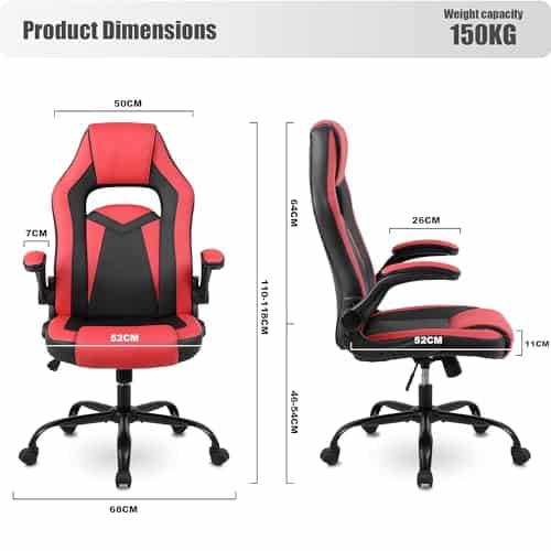 Chaise Gaming Youhauchair Ergonomique Rouge/Noir, Accoudoirs Rabattables, jusqu’à 150kg