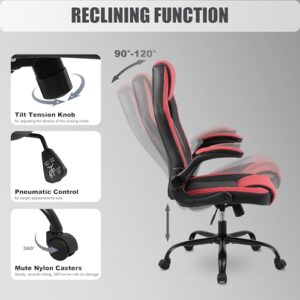 Chaise Gaming Youhauchair Ergonomique Rouge/Noir, Accoudoirs Rabattables, jusqu’à 150kg
