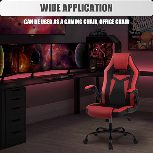 Chaise Gaming Youhauchair Ergonomique Rouge/Noir, Accoudoirs Rabattables, jusqu’à 150kg