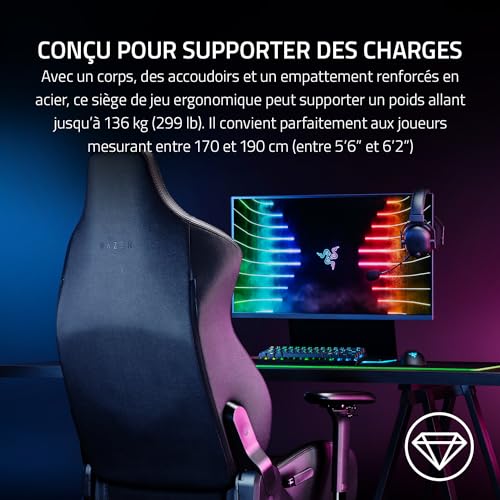 Razer Iskur – Chaise de jeu premium avec soutien lombaire intégré, Noir