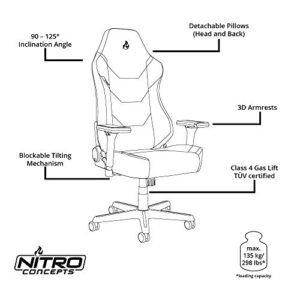 Chaise Gaming NITRO CONCEPTS X1000 Ergonomique Noir/Rouge, 135 kg
