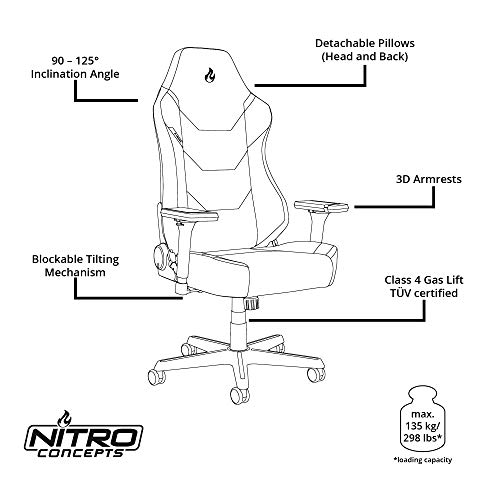 Chaise Gaming NITRO CONCEPTS X1000 Ergonomique Noir/Rouge, 135 kg