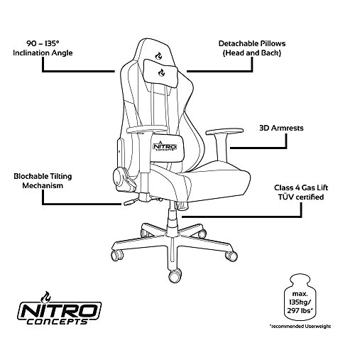 Nitro Concepts S300: Chaise de Gaming Inclinable Noir/Rouge, 135 kg