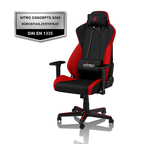 Nitro Concepts S300: Chaise de Gaming Inclinable Noir/Rouge, 135 kg