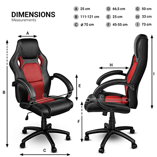 Chaise de Bureau Racing Ergonomique TRESKO Noir/Rouge, Inclinable avec Accoudoirs Rembourrés
