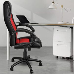 Chaise de Bureau Racing Ergonomique TRESKO Noir/Rouge, Inclinable avec Accoudoirs Rembourrés