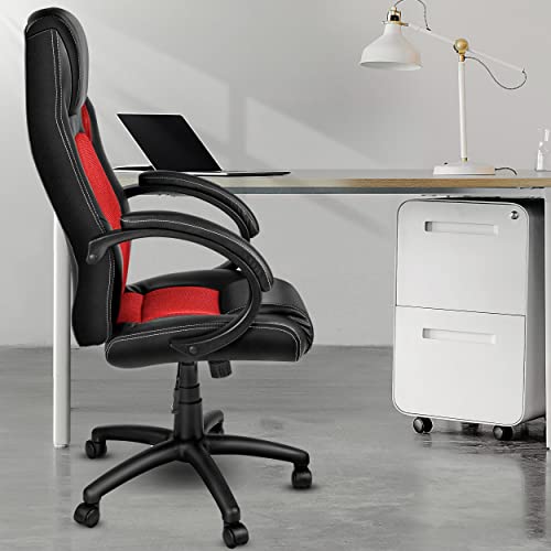 Chaise de Bureau Racing Ergonomique TRESKO Noir/Rouge, Inclinable avec Accoudoirs Rembourrés