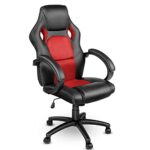 Chaise de Bureau Racing Ergonomique TRESKO Noir/Rouge, Inclinable avec Accoudoirs Rembourrés