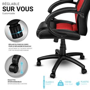 Chaise de Bureau Racing Ergonomique TRESKO Noir/Rouge, Inclinable avec Accoudoirs Rembourrés