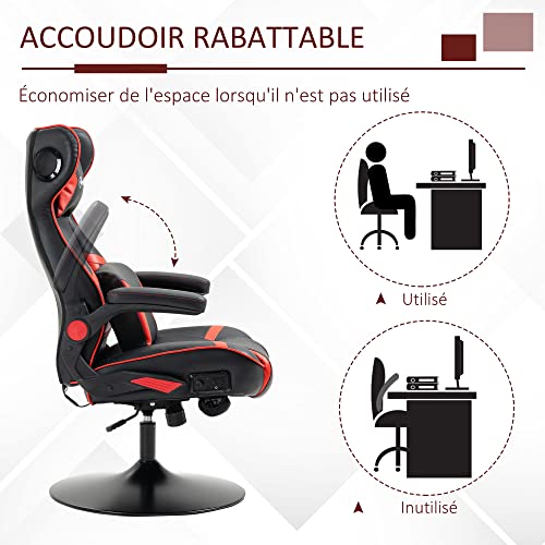 Chaise de Gaming Vinsetto Ergonomique avec Haut-parleurs, Noir/Rouge, Réglable