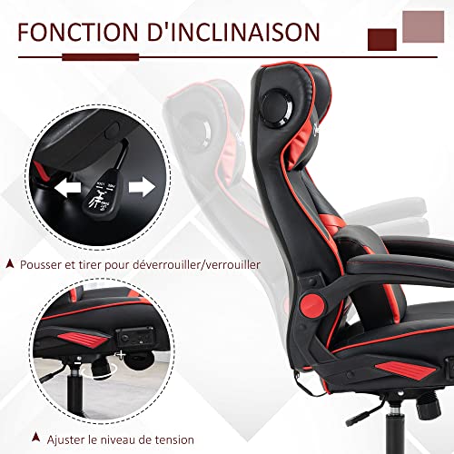 Chaise de Gaming Vinsetto Ergonomique avec Haut-parleurs, Noir/Rouge, Réglable