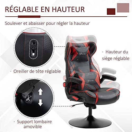 Chaise de Gaming Vinsetto Ergonomique avec Haut-parleurs, Noir/Rouge, Réglable