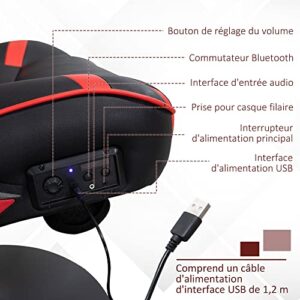 Chaise de Gaming Vinsetto Ergonomique avec Haut-parleurs, Noir/Rouge, Réglable