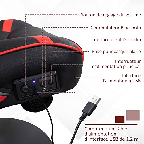 Chaise de Gaming Vinsetto Ergonomique avec Haut-parleurs, Noir/Rouge, Réglable