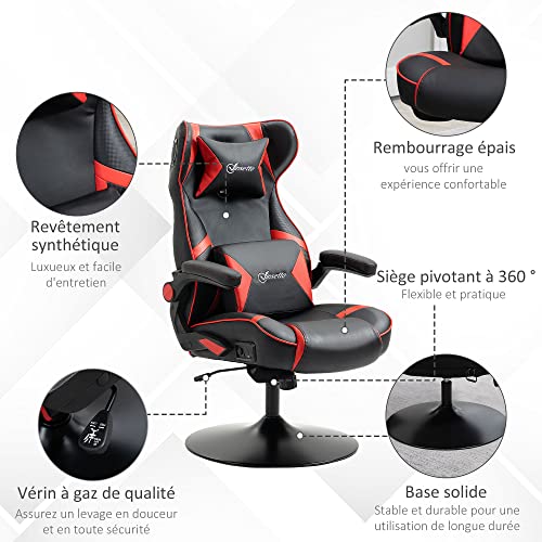 Chaise de Gaming Vinsetto Ergonomique avec Haut-parleurs, Noir/Rouge, Réglable