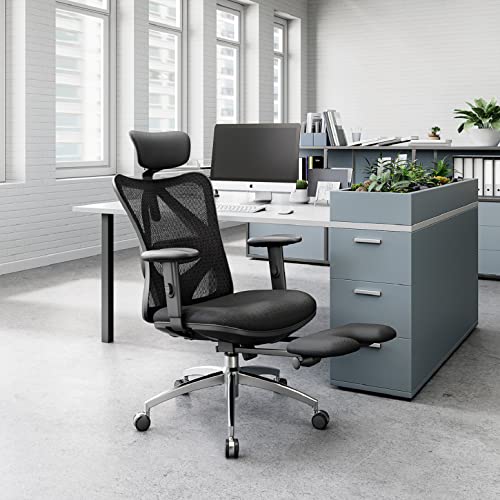 SIHOO Fauteuil de Bureau Ergonomique Noir avec Repose-Pieds et Support Lombaire