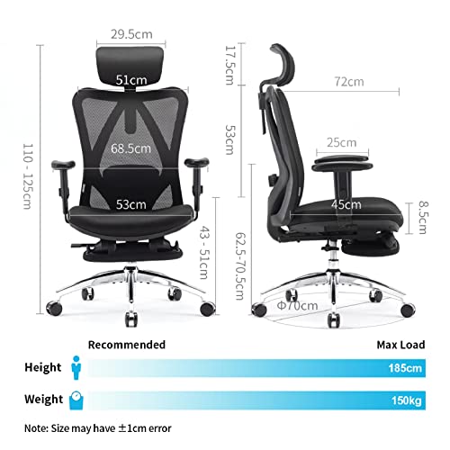 SIHOO Fauteuil de Bureau Ergonomique Noir avec Repose-Pieds et Support Lombaire