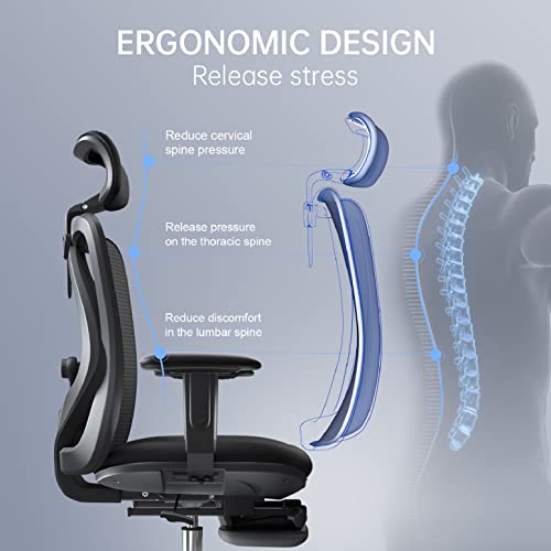 SIHOO Fauteuil de Bureau Ergonomique Noir avec Repose-Pieds et Support Lombaire